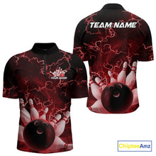 Load image into Gallery viewer, Custom Red Thunder Lightning Men Bowling Quarter-Zip Team Shirts, Bowling Jerseys IPHW9505