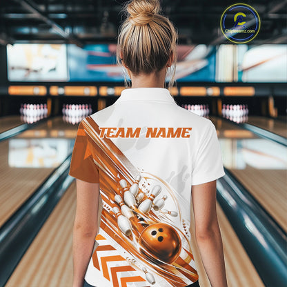 Custom Orange Motion Speed Bowling Team Women Quarter-Zip Shirt, Bowling Jerseys IPHW11648