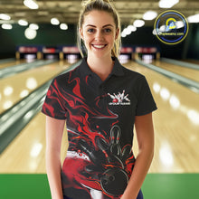 Load image into Gallery viewer, Custom Black And Red Camo Flame Bowling Team Polo Shirts For Women, Bowling Jerseys IPHW9877