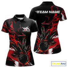 Load image into Gallery viewer, Custom Black And Red Camo Flame Bowling Team Polo Shirts For Women, Bowling Jerseys IPHW9877