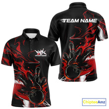 Load image into Gallery viewer, Custom Black And Red Camo Flame Bowling Team Polo Shirts For Men, Bowling Jerseys IPHW9877