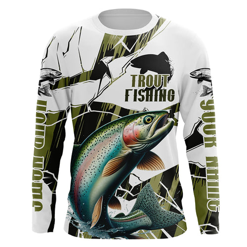Rainbow Trout Fishing Custom Long Sleeve Fly Fishing Shirts, Fishing Camo Trout Fisherman Jerseys IPHW6456