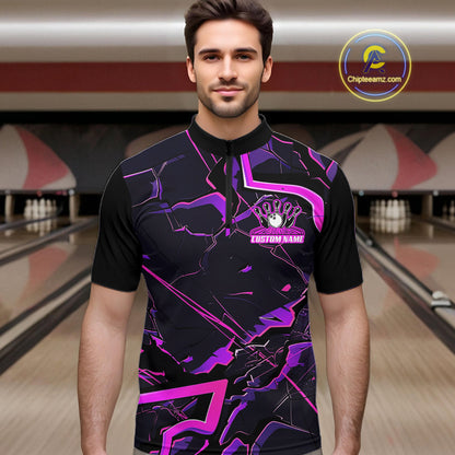 Pink And Purple Custom Bowling Team Shirts For Men And Women, Bowling Tournament Outfits IPHW6470
