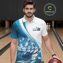 Load image into Gallery viewer, Custom White And Blue Classic Retro Style Men Polo Bowling Tournament Shirt IPHW11324