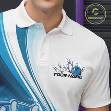 Load image into Gallery viewer, Custom White And Blue Classic Retro Style Men Polo Bowling Tournament Shirt IPHW11324