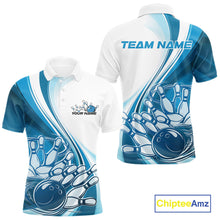 Load image into Gallery viewer, Custom White And Blue Classic Retro Style Men Polo Bowling Tournament Shirt IPHW11324