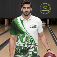 Load image into Gallery viewer, Custom White And Green Classic Retro Style Men Polo Bowling Tournament Shirt IPHW11326