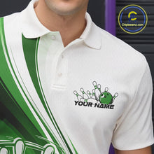 Load image into Gallery viewer, Custom White And Green Classic Retro Style Men Polo Bowling Tournament Shirt IPHW11326