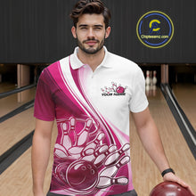 Load image into Gallery viewer, Custom White And Pink Classic Retro Style Men Polo Bowling Tournament Shirt IPHW11327