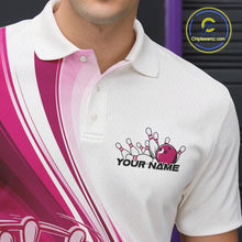 Load image into Gallery viewer, Custom White And Pink Classic Retro Style Men Polo Bowling Tournament Shirt IPHW11327