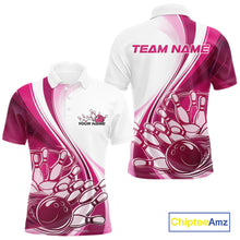 Load image into Gallery viewer, Custom White And Pink Classic Retro Style Men Polo Bowling Tournament Shirt IPHW11327