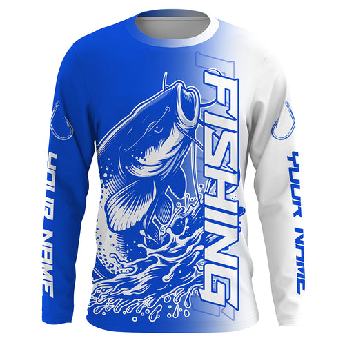 Custom Catfish Fishing Long Sleeve Tournament Shirts, Catfish Fishing Jerseys Fishing Gifts | Blue IPHW6655