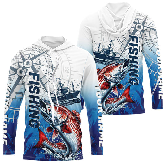 Custom Redfish Puppy Drum Fishing Saltwater Long Sleeve Hooded Performance Shirts IPHW9157