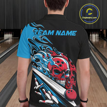 Load image into Gallery viewer, Custom Blue And Red Flame Skull Bowling Polo Shirt For Men, Halloween Bowling Jersey IPHW9888