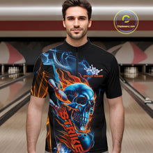 Load image into Gallery viewer, Custom Blue And Orange Fire Flame Strike Skull Bowling Men Quarter-Zip Shirt, Halloween Outfit IPHW9890