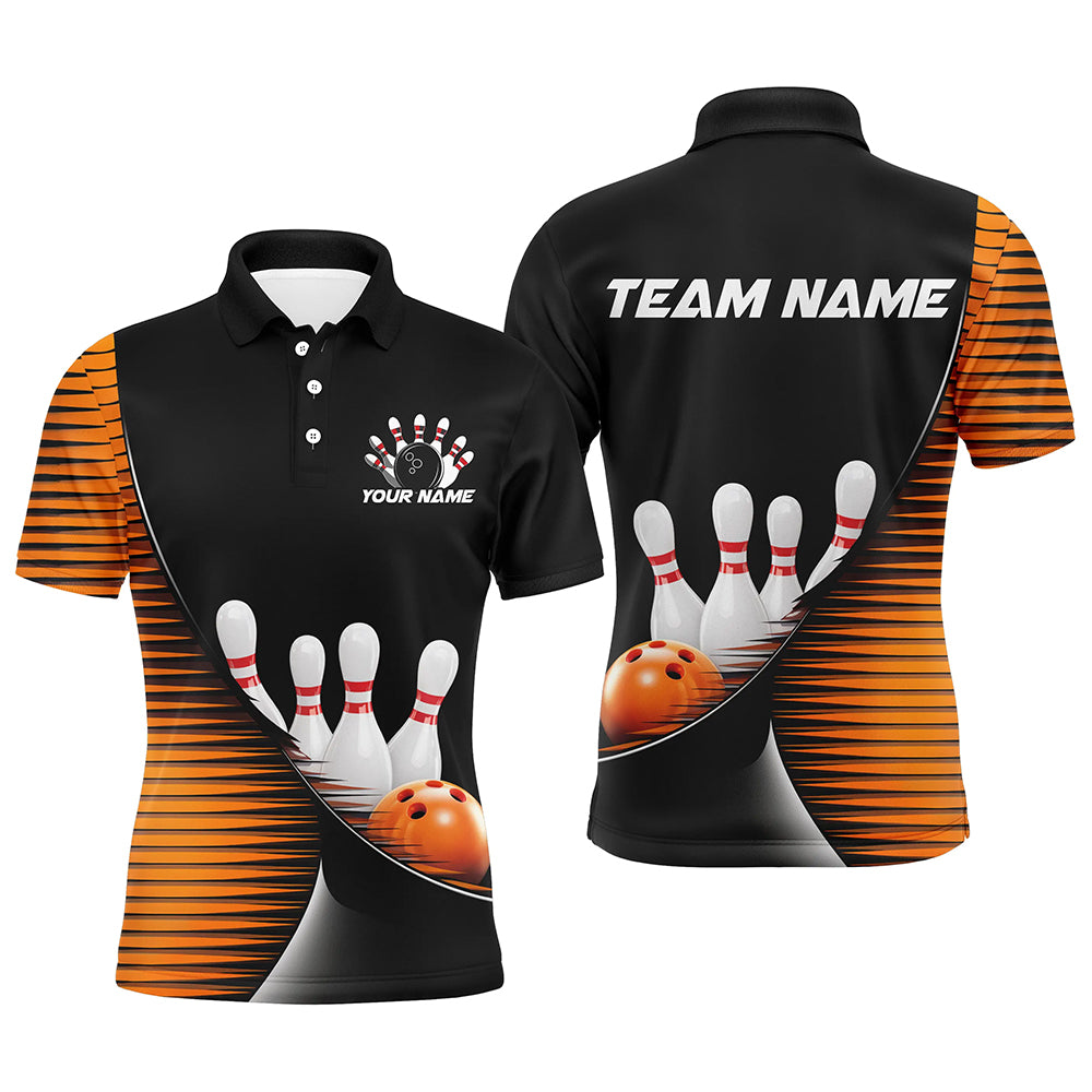 Black And Orange Custom Bowling Team Shirts For Men, Bowling League Shirt Bowler Outfit IPHW7983