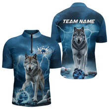 Load image into Gallery viewer, Blue Thunder Lightning Custom Wolf Bowling Quarter-Zip Shirts For Men, Wolf Bowling Team Shirt IPHW8424
