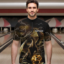 Load image into Gallery viewer, Black And Gold Thunder Lightning Custom Dragon Bowling Team Shirts For Men, Bowling Uniform IPHW8634