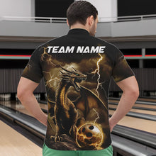 Load image into Gallery viewer, Black And Gold Thunder Lightning Custom Dragon Bowling Team Shirts For Men, Bowling Uniform IPHW8634