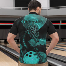 Load image into Gallery viewer, Black And Turquoise Blue Custom Dragon Bowling Quarter-Zip Shirts For Men, Bowling League Shirt IPHW8645