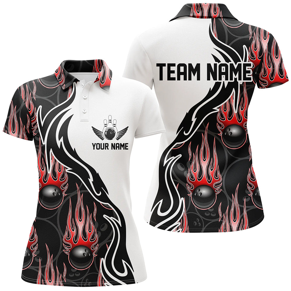 Custom Bowling Shirts For Women, Personalized Flame Bowling Team Jerseys | Red IPHW5007