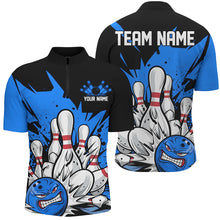 Load image into Gallery viewer, Black And Blue Custom Funny Bowling Shirts For Men, Angry Bowling Ball Bowling Team Uniform IPHW7535