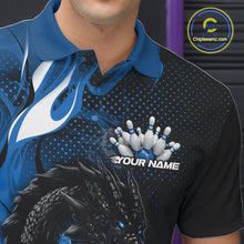 Load image into Gallery viewer, Custom Black And Blue Dragon Bowling Jerseys, Dragon Bowling Team Men Polo Shirt IPHW10268