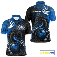 Load image into Gallery viewer, Custom Black And Blue Dragon Bowling Jerseys, Dragon Bowling Team Men Polo Shirt IPHW10268
