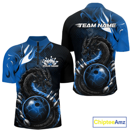 Custom Black And Blue Dragon Bowling Jerseys, Dragon Bowling Team Men Quarter-Zip Shirt IPHW10268