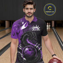 Load image into Gallery viewer, Custom Black And Purple Dragon Bowling Jerseys, Dragon Bowling Team Men Polo Shirt IPHW10269