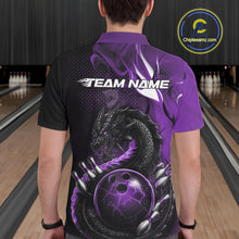 Load image into Gallery viewer, Custom Black And Purple Dragon Bowling Jerseys, Dragon Bowling Team Men Polo Shirt IPHW10269