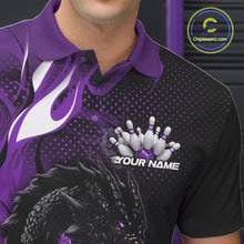 Load image into Gallery viewer, Custom Black And Purple Dragon Bowling Jerseys, Dragon Bowling Team Men Polo Shirt IPHW10269