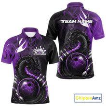 Load image into Gallery viewer, Custom Black And Purple Dragon Bowling Jerseys, Dragon Bowling Team Men Polo Shirt IPHW10269