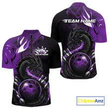 Load image into Gallery viewer, Custom Black And Purple Dragon Bowling Jerseys, Dragon Bowling Team Men Quarter-Zip Shirt IPHW10269