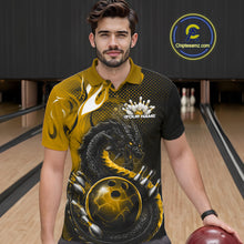 Load image into Gallery viewer, Custom Black And Yellow Dragon Bowling Jerseys, Dragon Bowling Team Men Polo Shirt IPHW10270