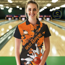 Load image into Gallery viewer, Split Happens Funny Orange Strike Bowling Women Polo Shirts For Team, Bowling Apparel IPHW6171