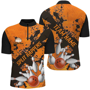 Split Happens Funny Unisex Orange Strike Bowling Shirts For Bowling Team, Bowling Apparel IPHW6171