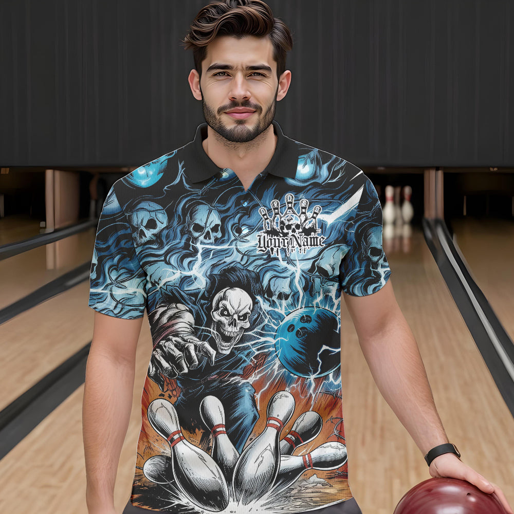 Custom Rock Style Skull Bowling Polo Shirts For Men, Funny Skeleton Bowlers Outfit IPHW8934