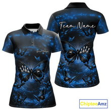 Load image into Gallery viewer, Custom Black And Blue Galaxy Butterfly Bowling Women Polo Shirt, Butterflies Bowlers Outfits IPHW11052