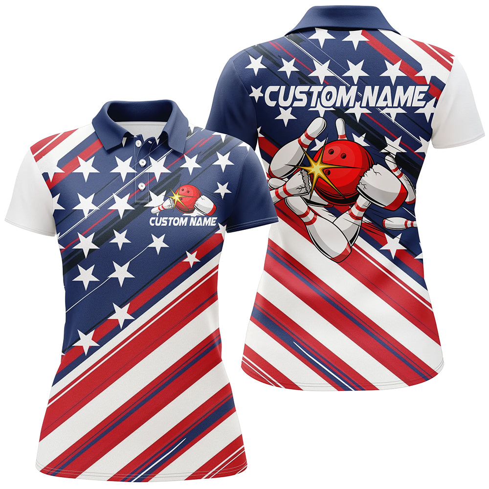 American Flag Bowling Shirts For Women, Custom Bowling Tournament Team Shirts IPHW6516