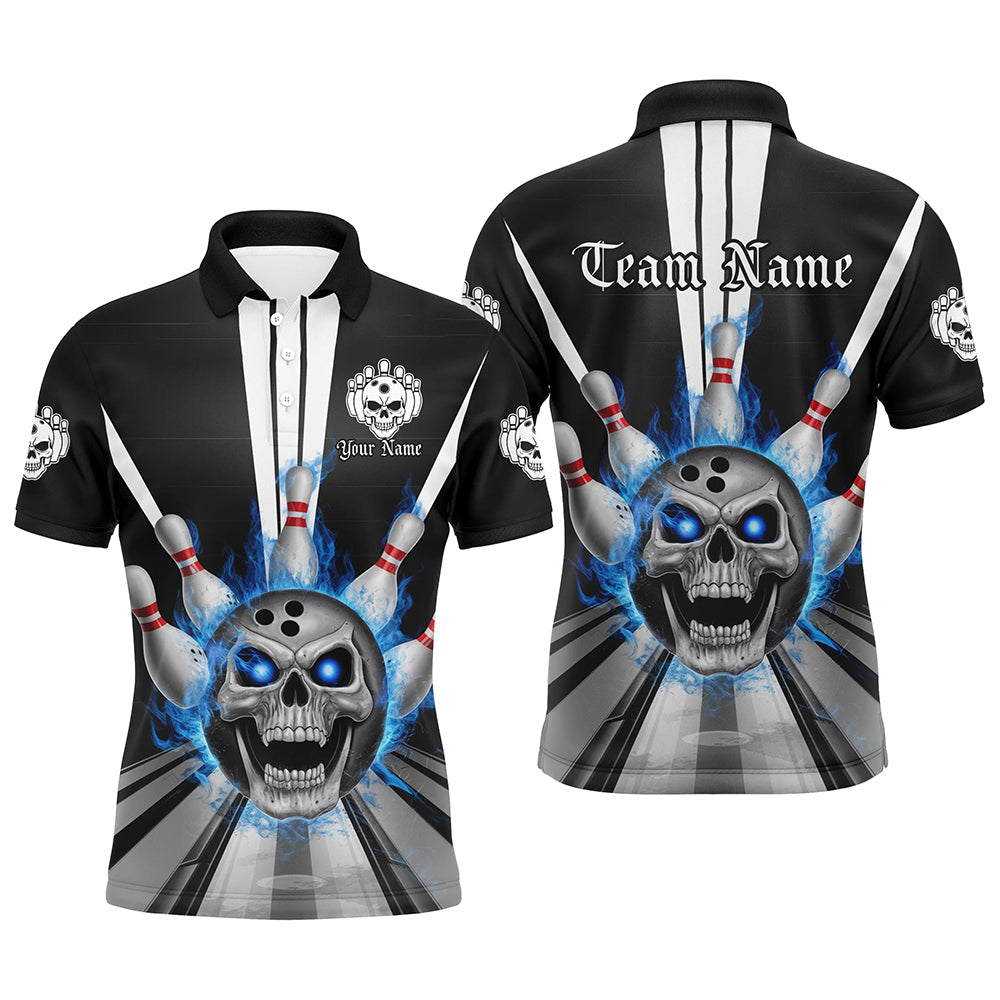 Blue Flame Custom Skull Bowling Shirt, Vintage Team Bowling Shirts For Men IPHW6861