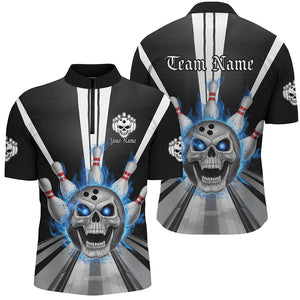 Blue Flame Custom Skull Bowling Shirt, Vintage Team Bowling Shirts For Men IPHW6861