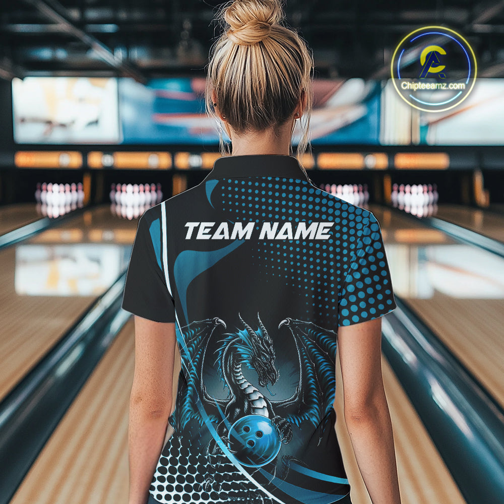 Custom Red Dragon Bowling Jerseys, Mystical Bowling Team Uniform Women Quarter-Zip Shirt IPHW9536