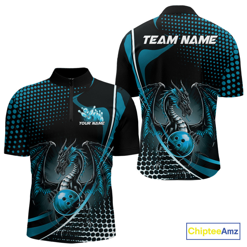 Custom Red Dragon Bowling Jerseys, Mystical Bowling Team Uniform Quarter-Zip Shirts For Men IPHW9536
