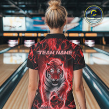 Load image into Gallery viewer, Custom Red Flame Tiger Bowling Polo Shirts For Women, Tiger Bowling Team Shirt IPHW9762