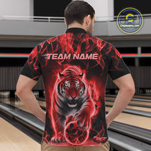 Load image into Gallery viewer, Custom Red Flame Tiger Bowling Quarter-Zip Shirts For Men, Tiger Bowling Team Shirt IPHW9762