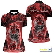 Load image into Gallery viewer, Custom Red Flame Tiger Bowling Quarter-Zip Shirts For Women, Tiger Bowling Team Shirt IPHW9762