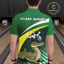 Load image into Gallery viewer, Custom Funny Green Alligator Bowling Polo Shirt For Men, Bowling League Shirt For Team IPHW9926