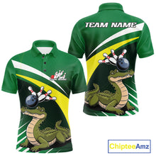 Load image into Gallery viewer, Custom Funny Green Alligator Bowling Polo Shirt For Men, Bowling League Shirt For Team IPHW9926