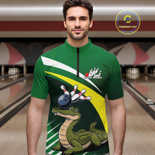 Load image into Gallery viewer, Custom Funny Green Alligator Bowling Quarter-Zip Shirt For Men, Bowling League Shirt For Team IPHW9926